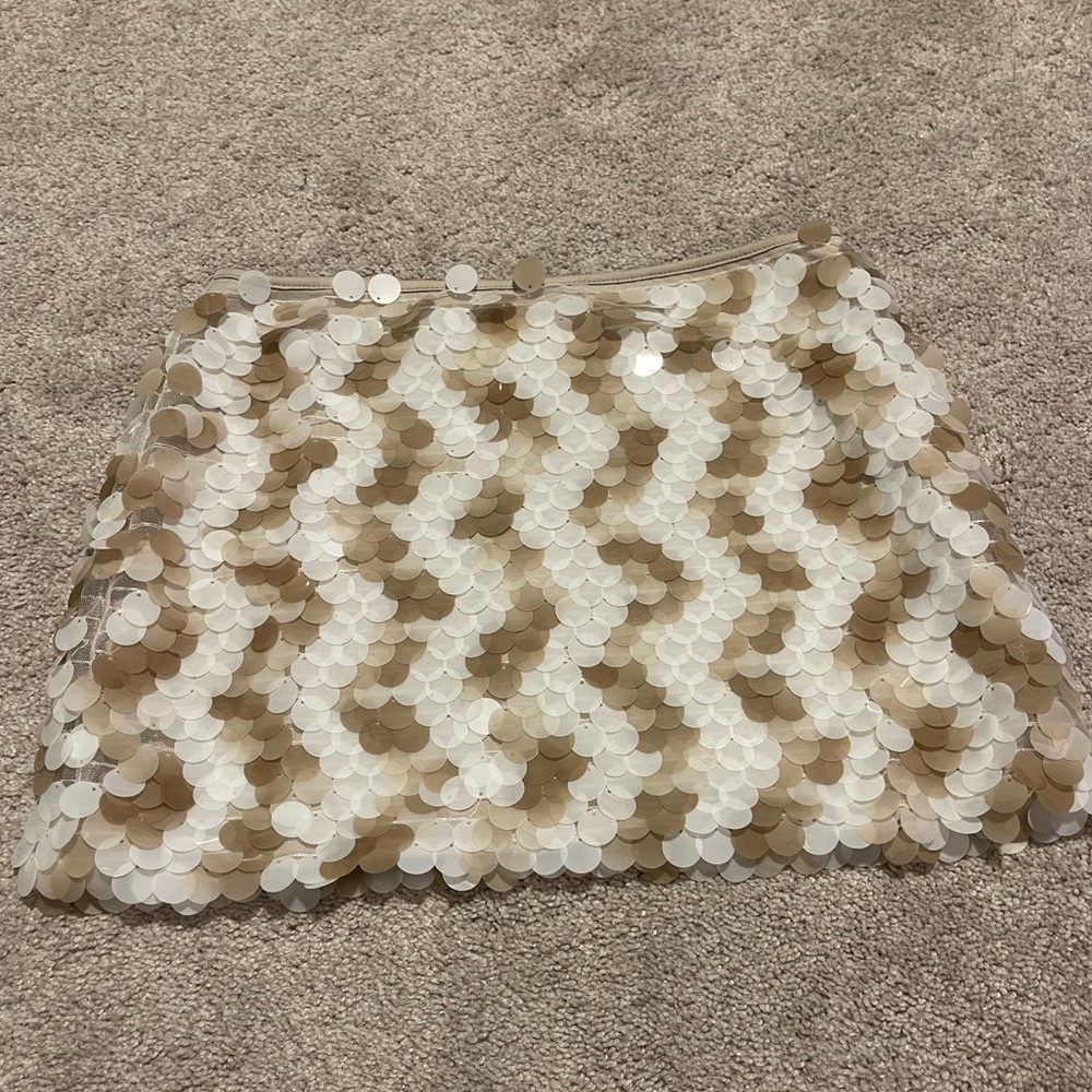 Sincerely Jules Sequin Mini Skirt in Cream and Tan - Picture 2 of 5